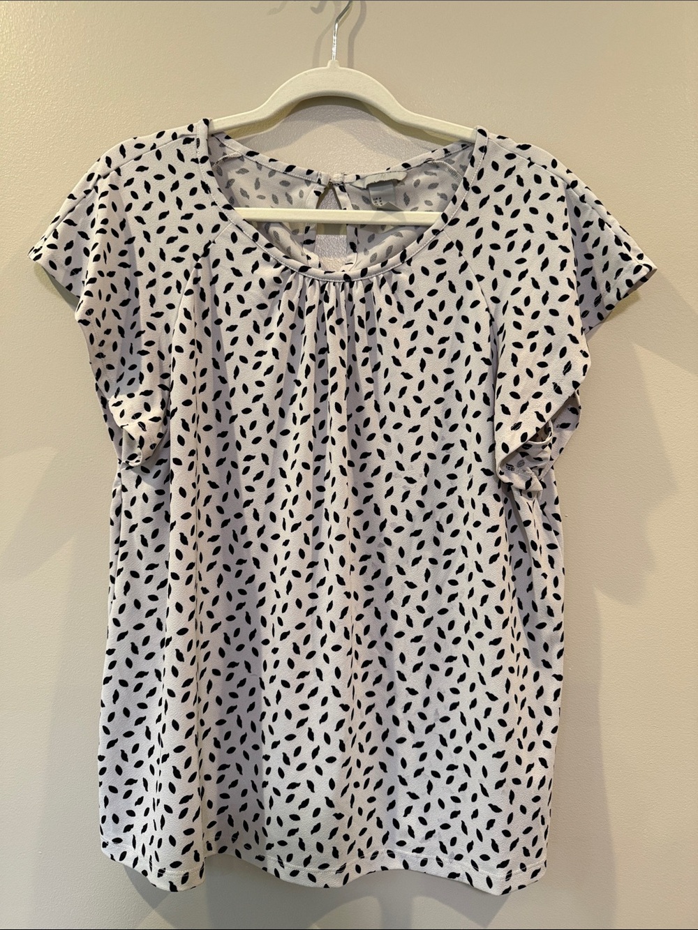 H&M Short Flutter Sleeve Blouse with Black Leaf Print